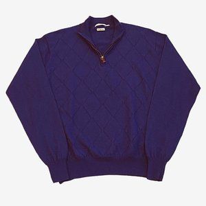 Peter Millar Sweater Mens Size Large Purple Argyle Pullover 1/4 Zip Merino Wool